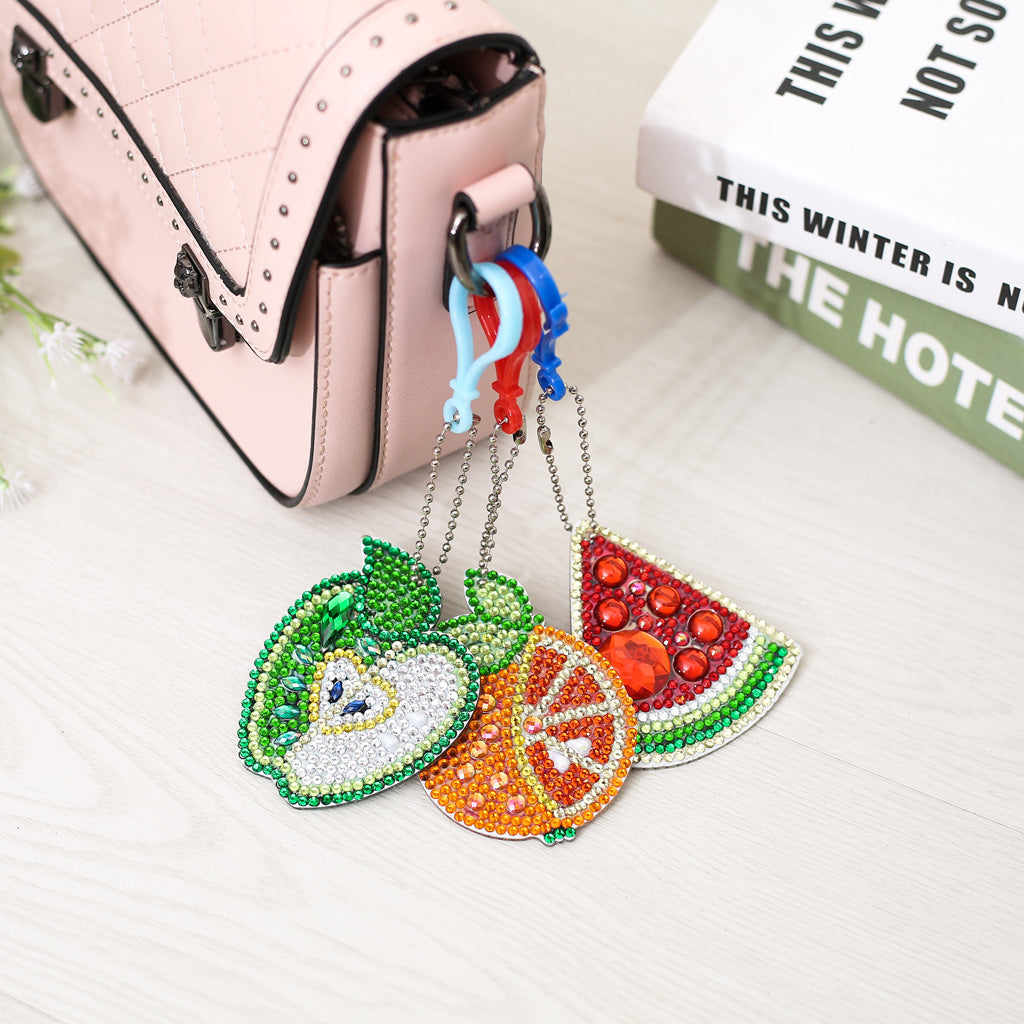 5pcs DIY Fruit Sets Special Shaped Full Drill Diamond Painting Key Chain with Key Ring Jewelry Gifts for Girl Bags