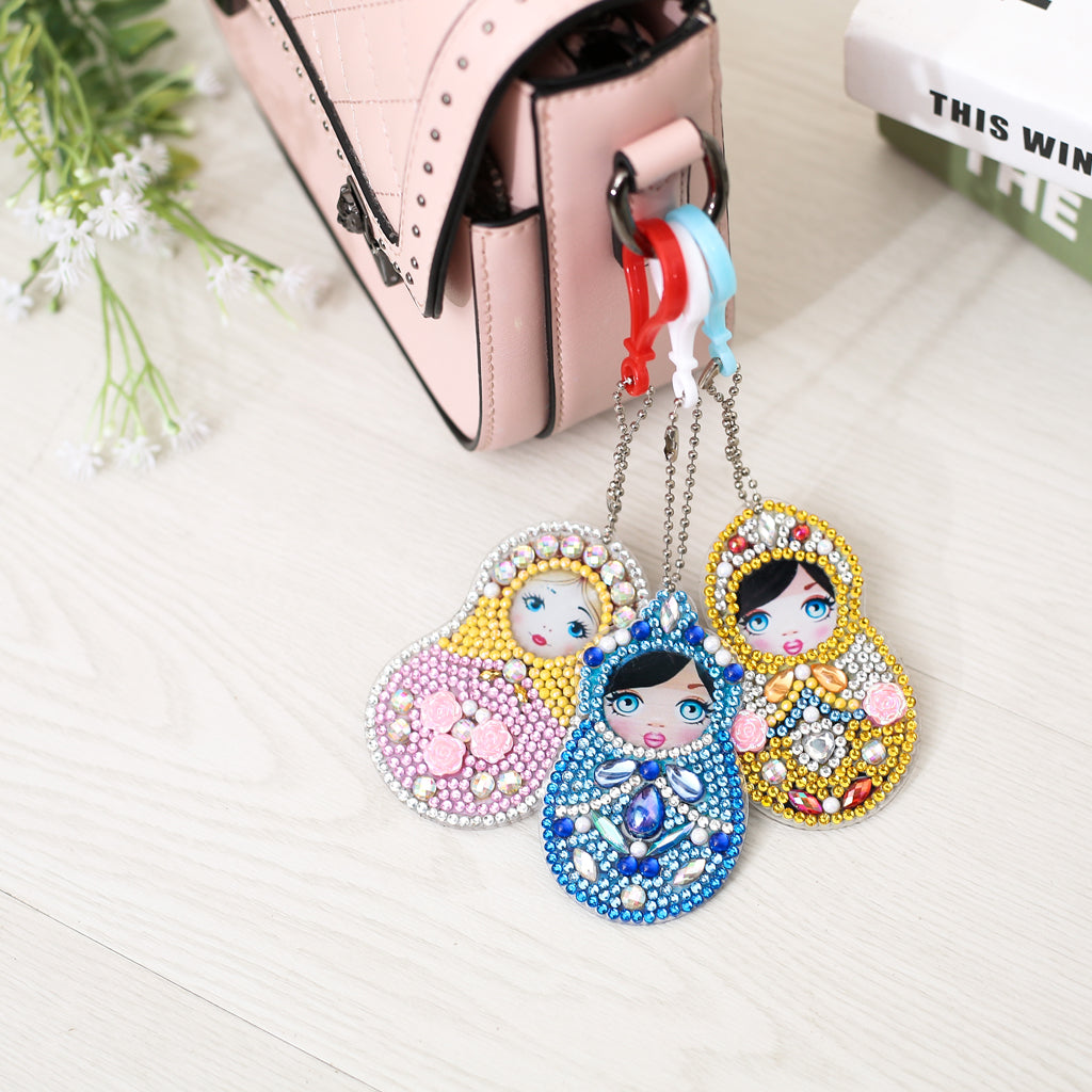 5pcs DIY Girl Sets Special Shaped Full Drill Diamond Painting Key Chain with Key Ring Jewelry Gifts for Girl Bags