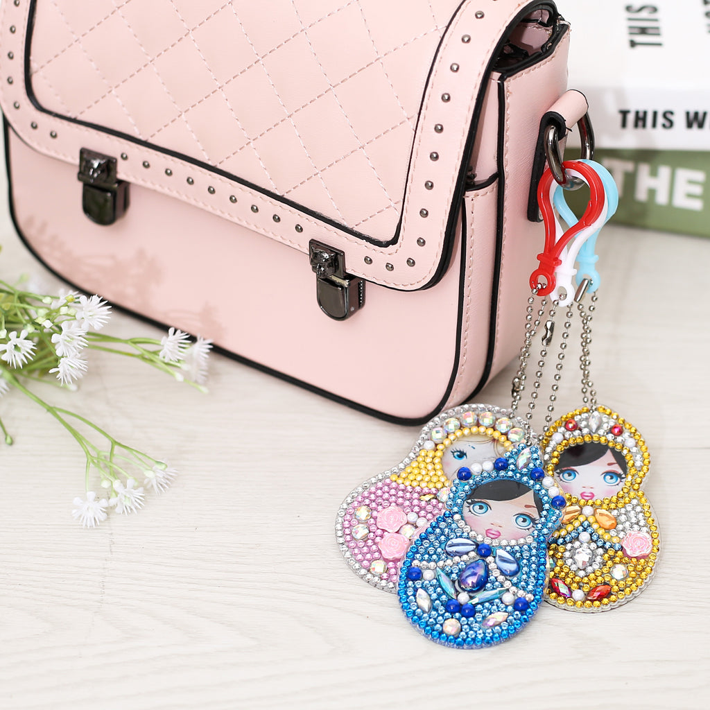 5pcs DIY Girl Sets Special Shaped Full Drill Diamond Painting Key Chain with Key Ring Jewelry Gifts for Girl Bags