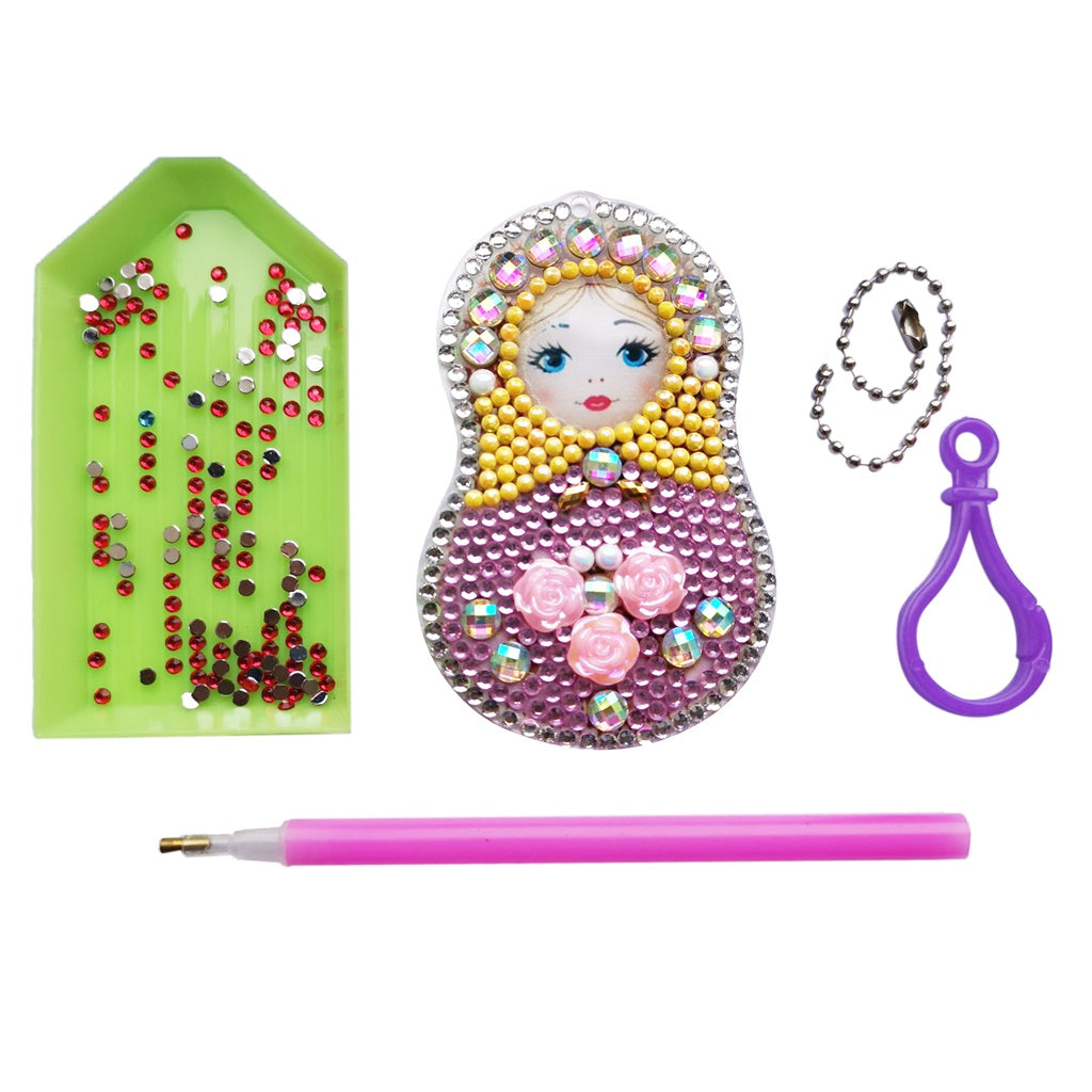 5 pièces bricolage fille ensembles en forme spéciale pleine perceuse diamant peinture porte-clés avec porte-clés bijoux cadeaux pour fille sacs 