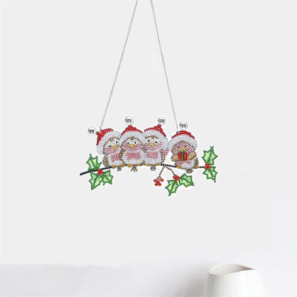 Décoration murale de porte de Noël pendentif diamant bricolage | Quatre oiseaux de Noël