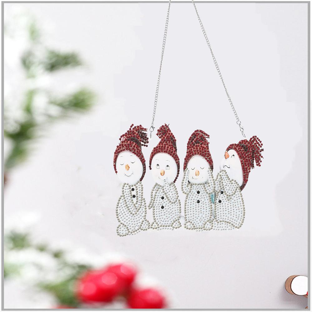 Pendentif mural de porte de Noël de décoration de diamant bricolage | Quatre bonhommes de neige