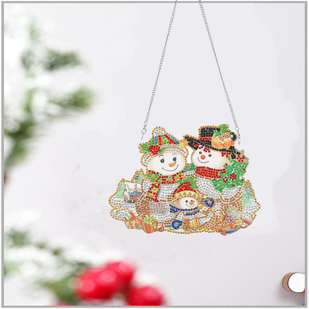 Décoration murale de porte de Noël pendentif diamant bricolage | Trois bonhommes de neige