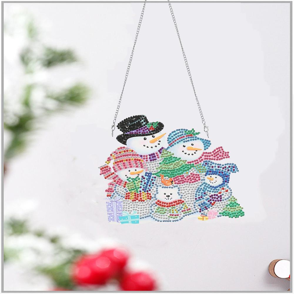 Décoration murale de porte de Noël pendentif diamant bricolage | Cinq bonhommes de neige