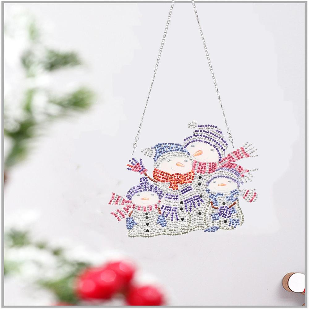 Décoration murale de porte de Noël pendentif diamant bricolage | Quatre bonhommes de neige