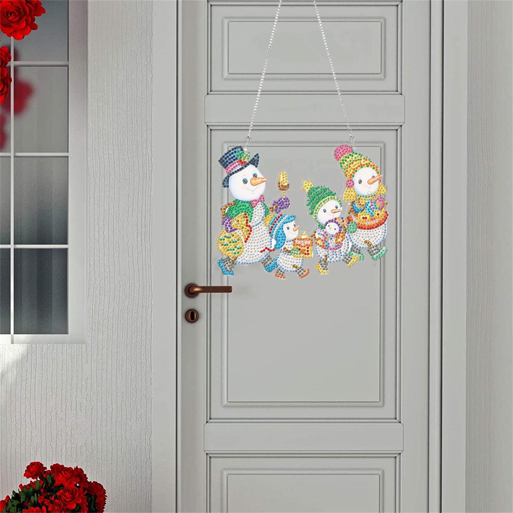 Décoration murale de porte de Noël pendentif diamant bricolage | Quatre bonhommes de neige