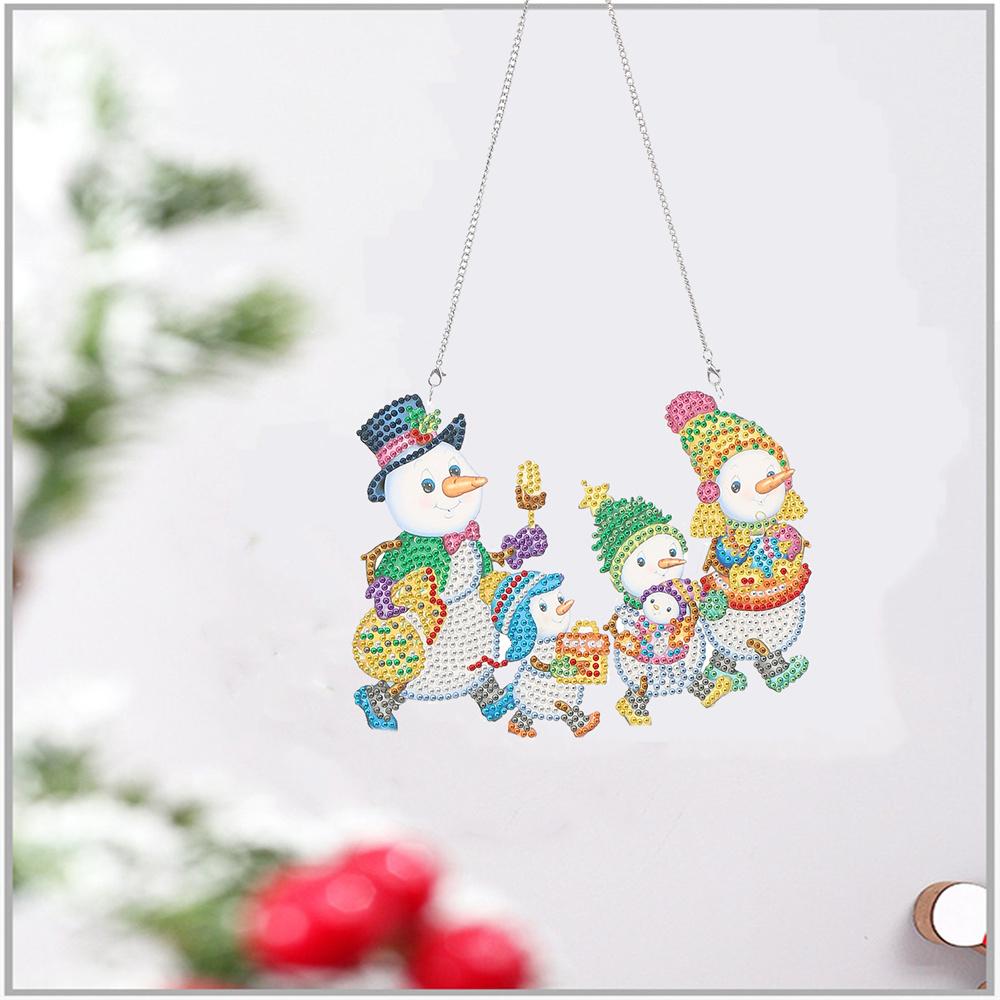 Décoration murale de porte de Noël pendentif diamant bricolage | Quatre bonhommes de neige