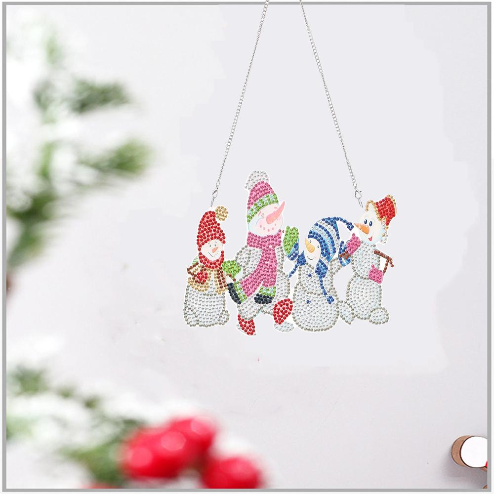 Décoration murale de porte de Noël pendentif diamant bricolage | Quatre bonhommes de neige