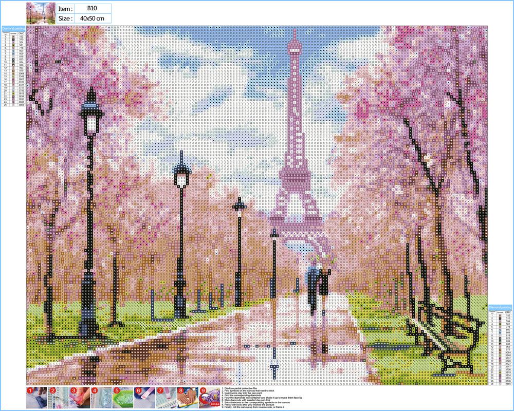 Round full diamond diamond painting  |  Romantic Paris