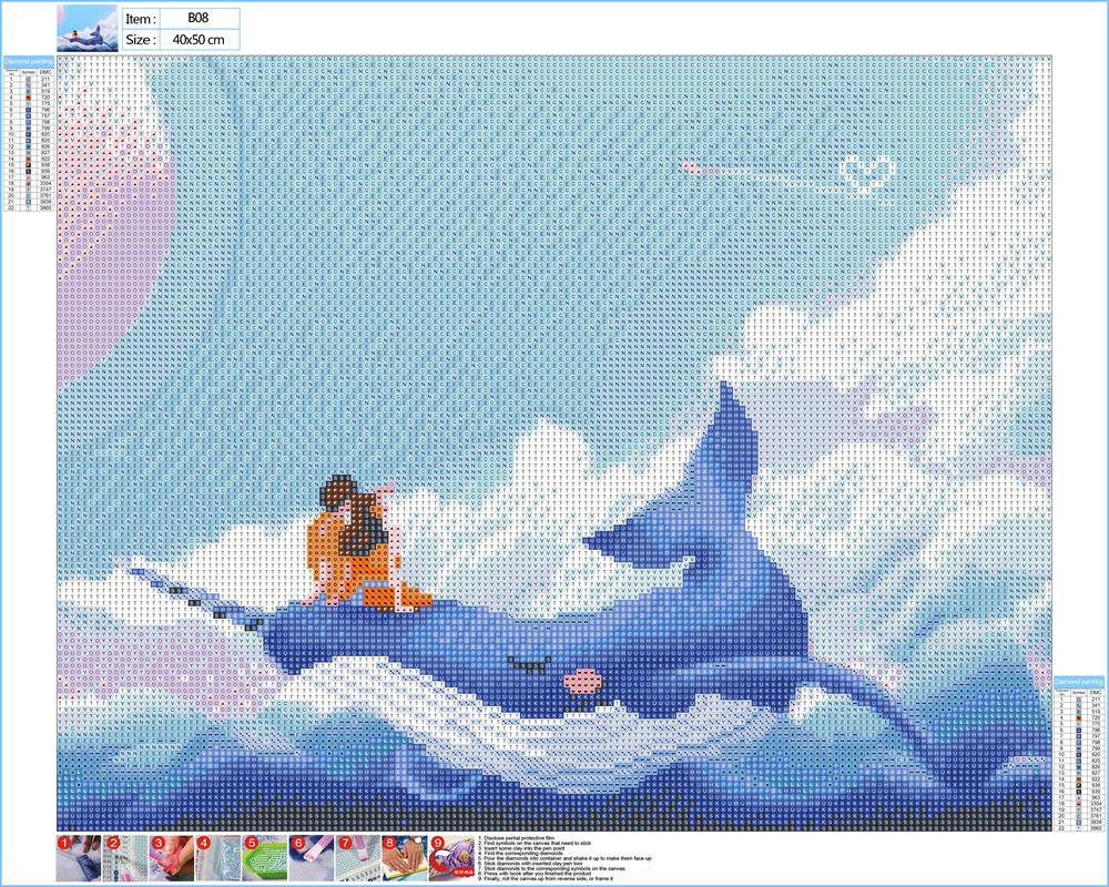 Round full diamond diamond painting  |  whale