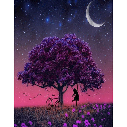 Round full diamond diamond painting  |  Tree under the starry sky