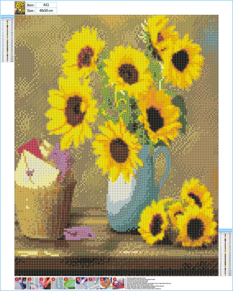 Round full diamond diamond painting  |  sunflower