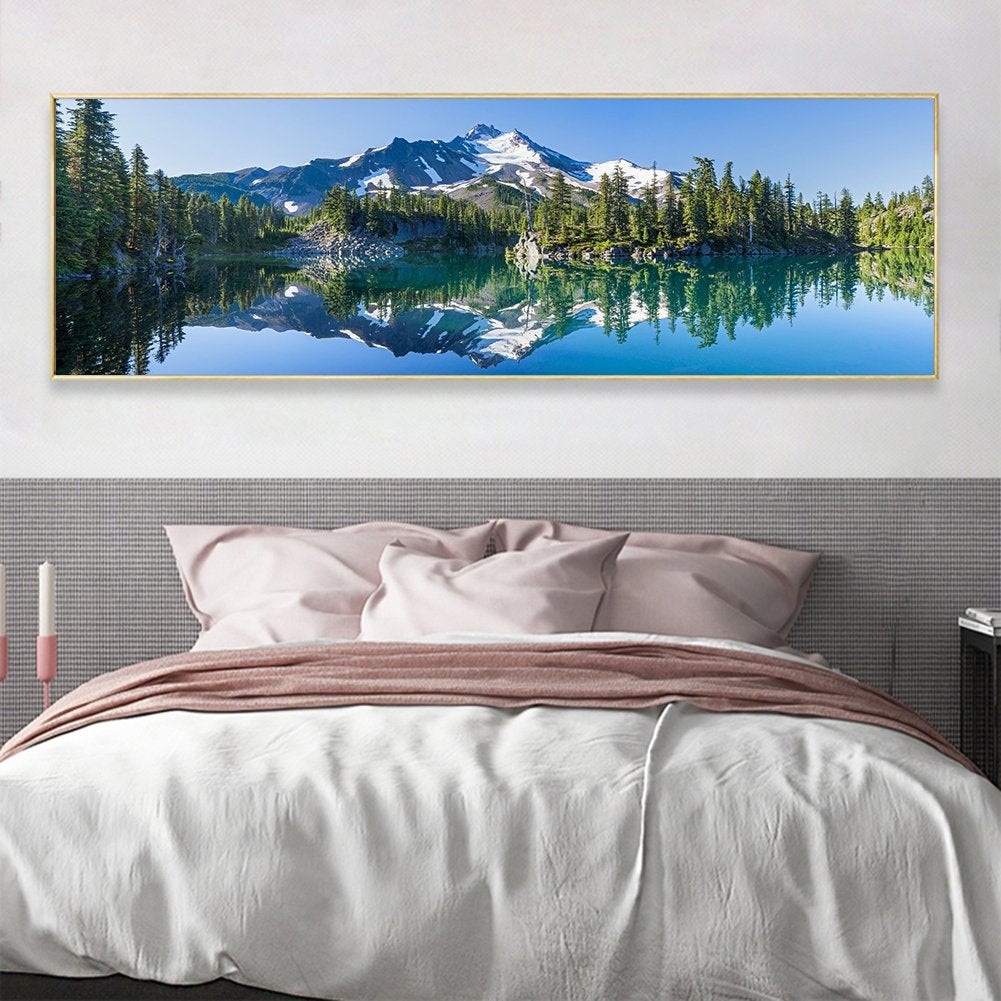 Seeblick auf den Schneeberg | Vollständige runde Diamond Painting Kits | 30 x 80 cm