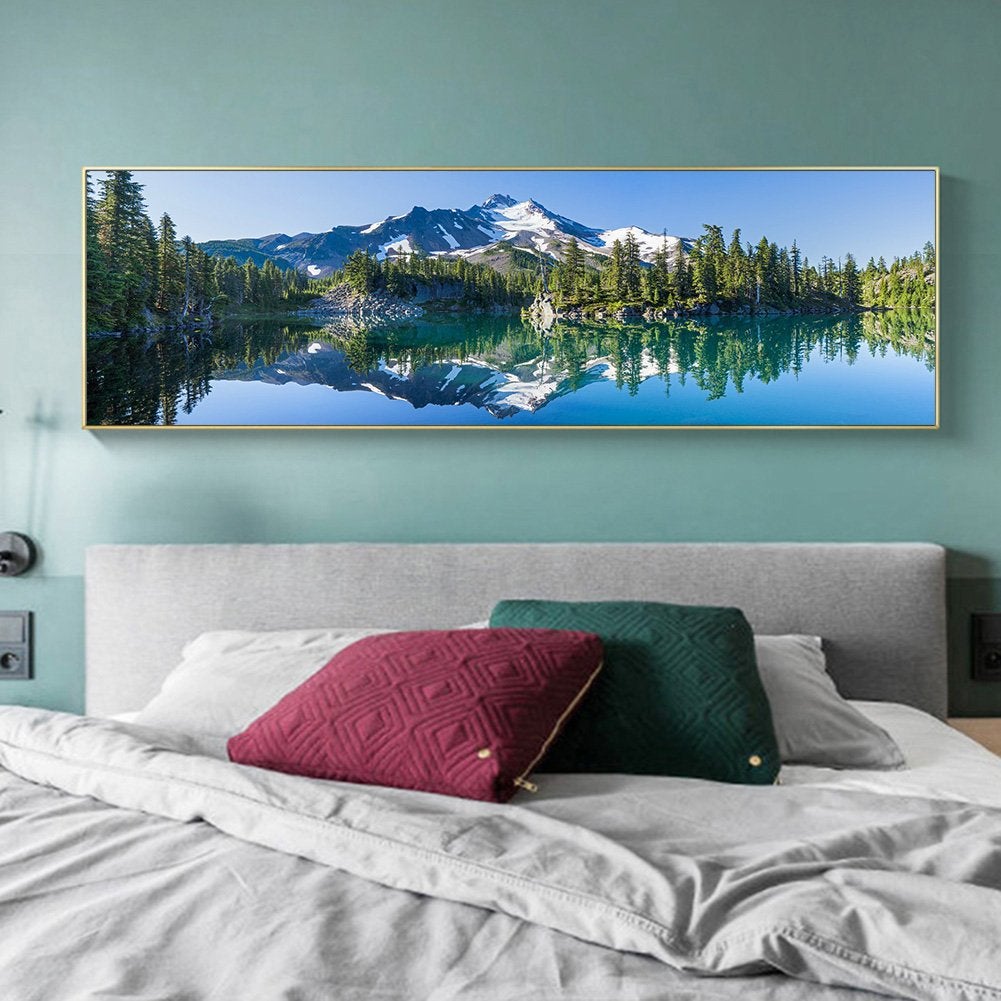 Seeblick auf den Schneeberg | Vollständige runde Diamond Painting Kits | 30 x 80 cm