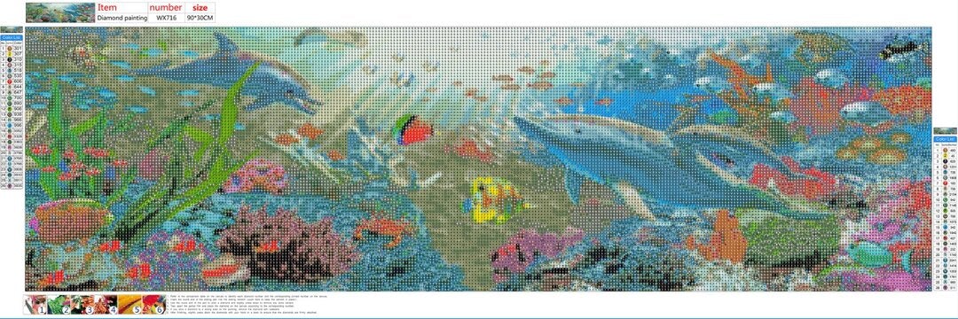 Die Unterwasserwelt | Vollständige runde Diamond Painting Kits | 30 x 80 cm