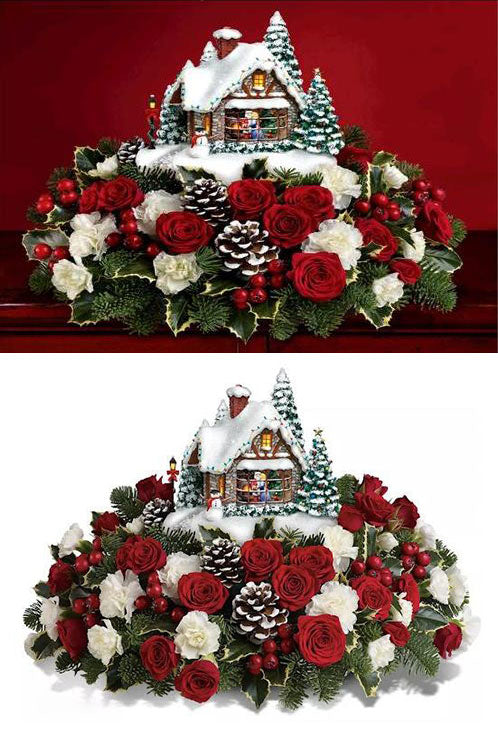 Christmas house with red background | Full Round Diamond Painting Kits