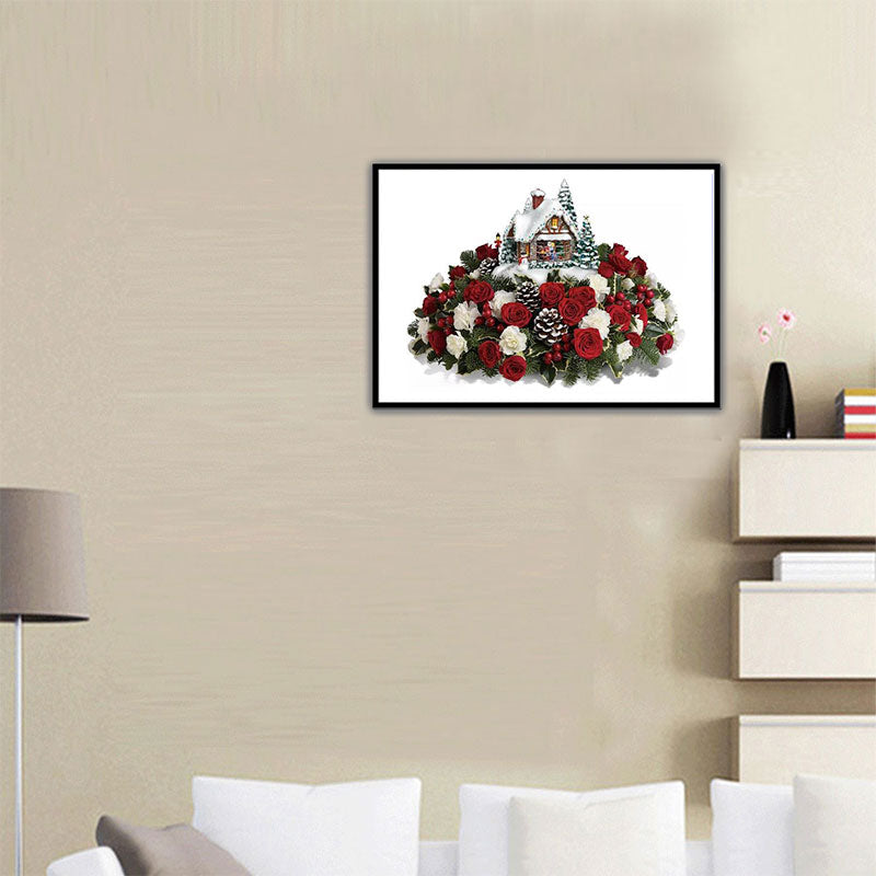 Christmas house white background | Full Round Diamond Painting Kits