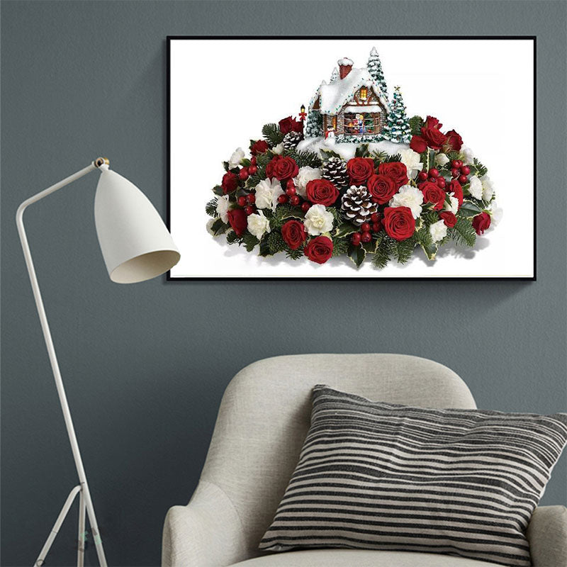 Christmas house white background | Full Round Diamond Painting Kits