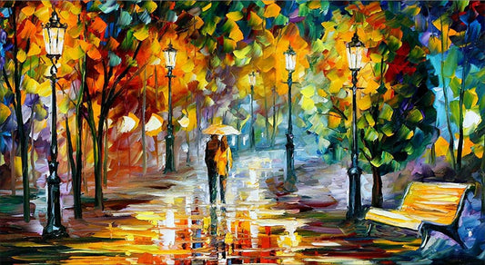 Parapluie sous la pluie | Kits complets de peinture au diamant rond 