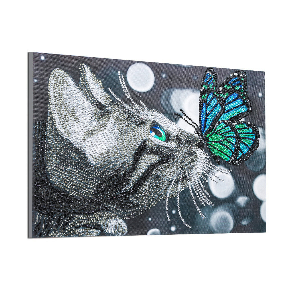 Katze und Schmetterling | Speziell geformte Diamant-Malkits 