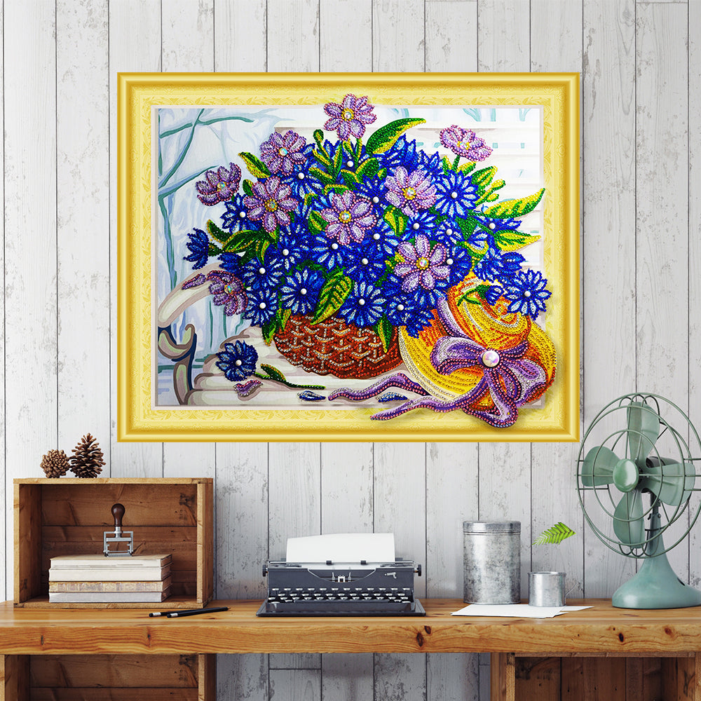 Panier de fleurs | Kits de peinture au diamant de forme spéciale 