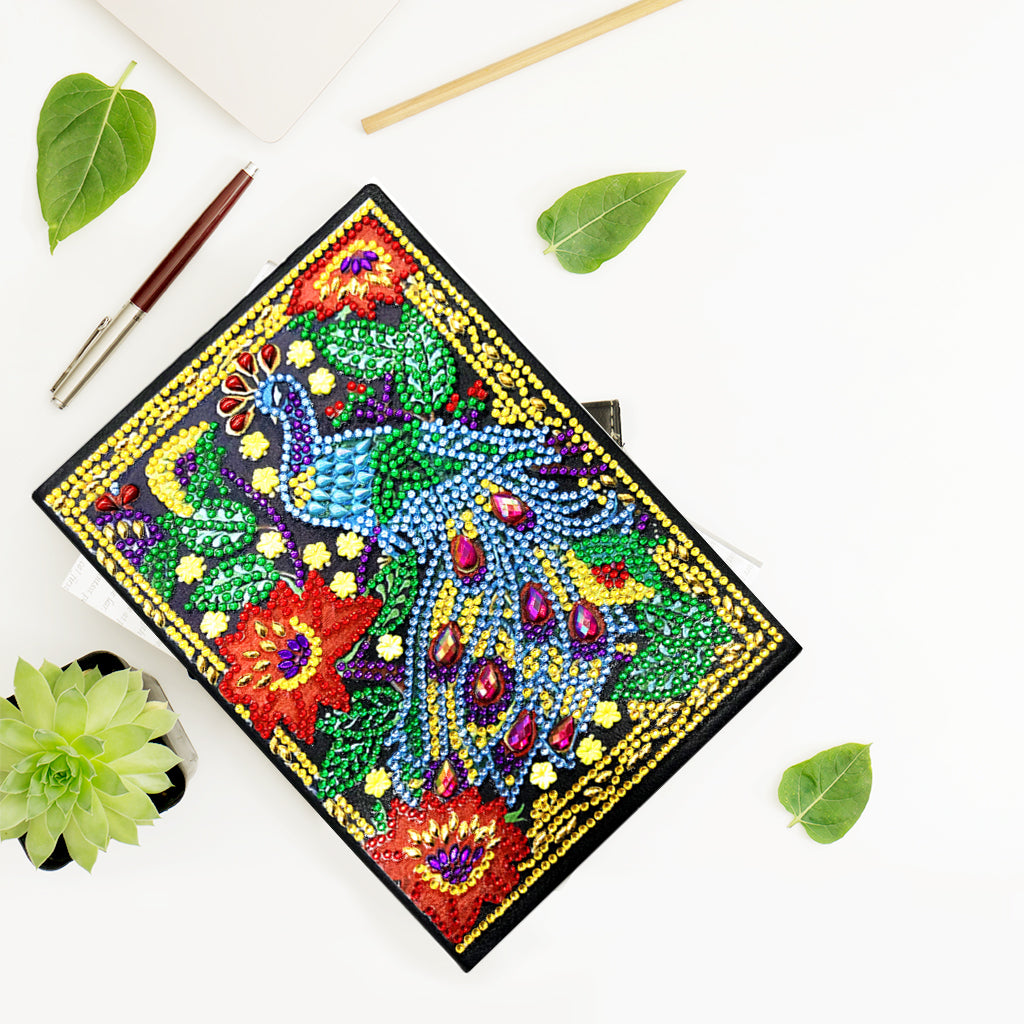 A5 5D Notebook DIY Part Special Shape Rhinestone Diary Book | Peacock