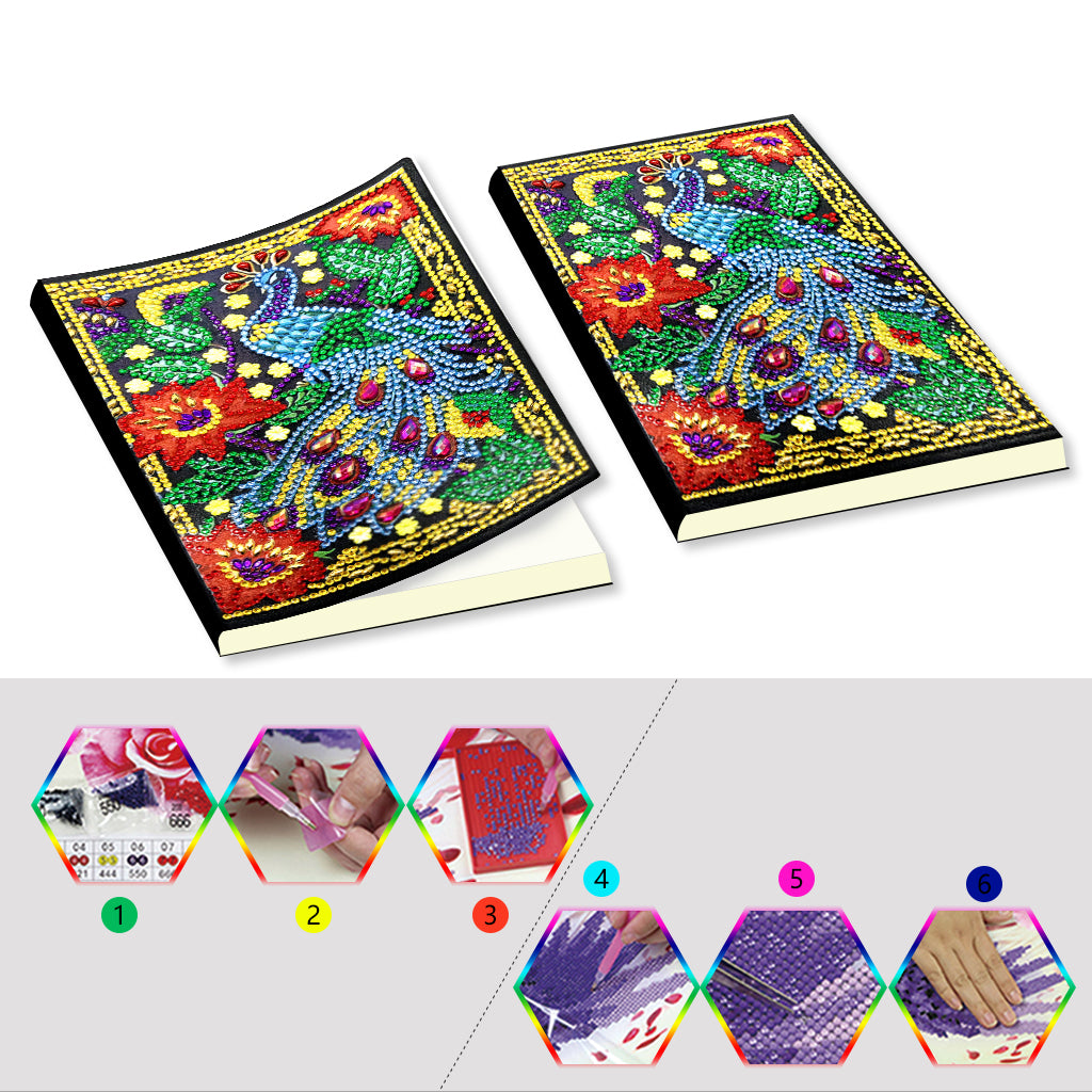 A5 5D Notebook DIY Part Special Shape Rhinestone Diary Book | Peacock