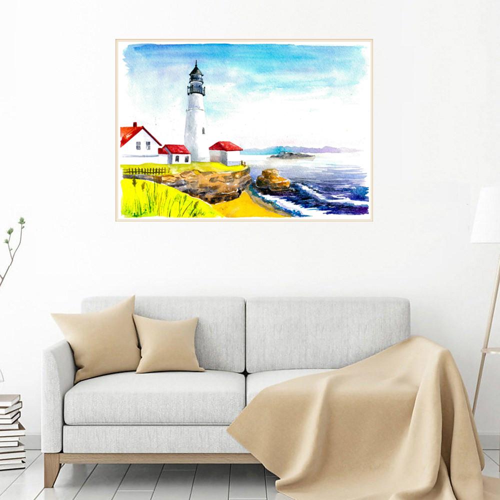 Phare de bord de mer | Kits complets de peinture au diamant rond 