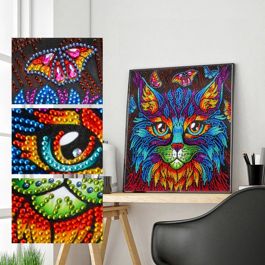 Chat | Kits de peinture au diamant de forme spéciale