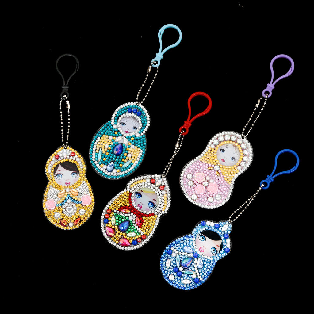 5pcs DIY Girl Sets Special Shaped Full Drill Diamond Painting Key Chain with Key Ring Jewelry Gifts for Girl Bags