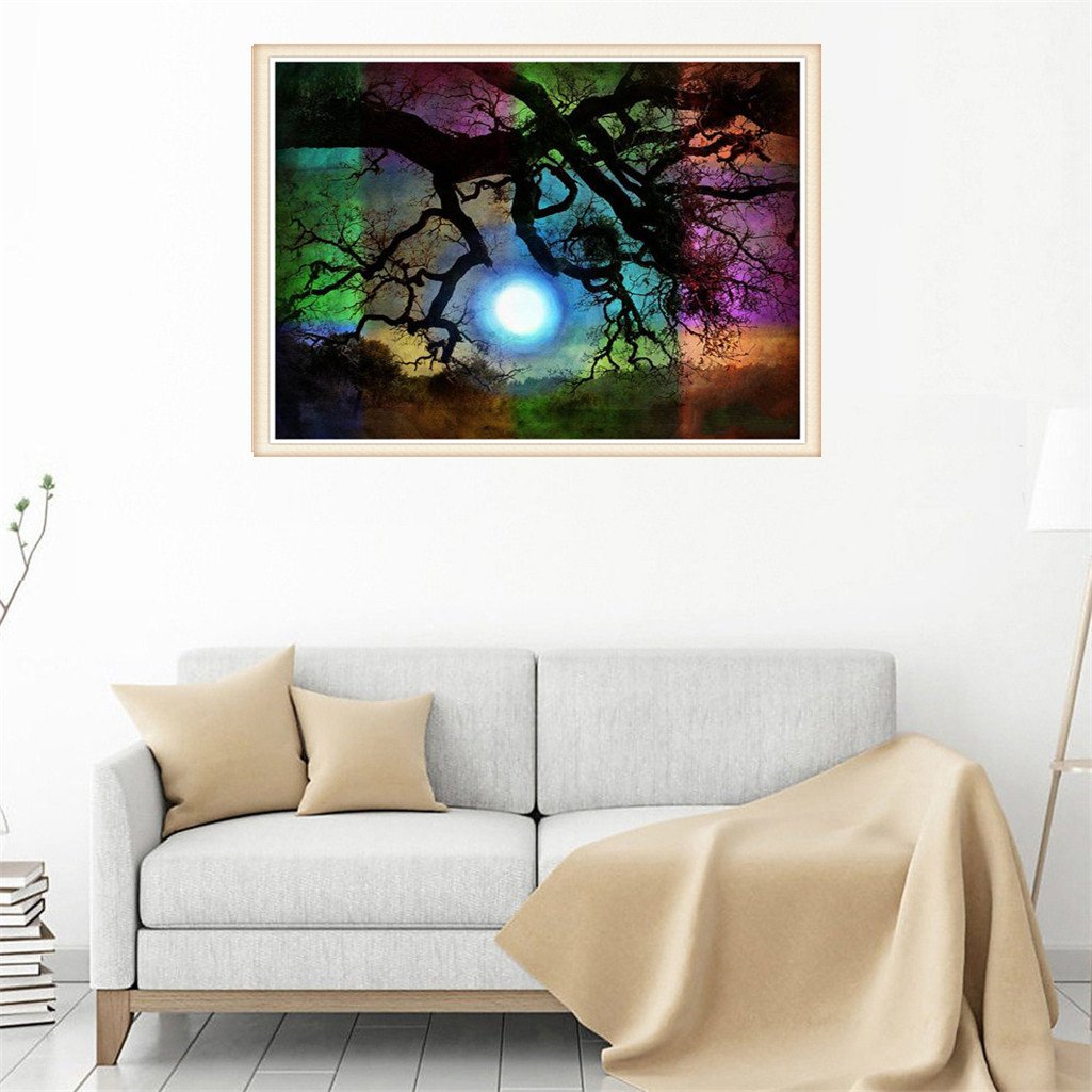 Lune d'arbre Aurora | Kits complets de peinture au diamant rond