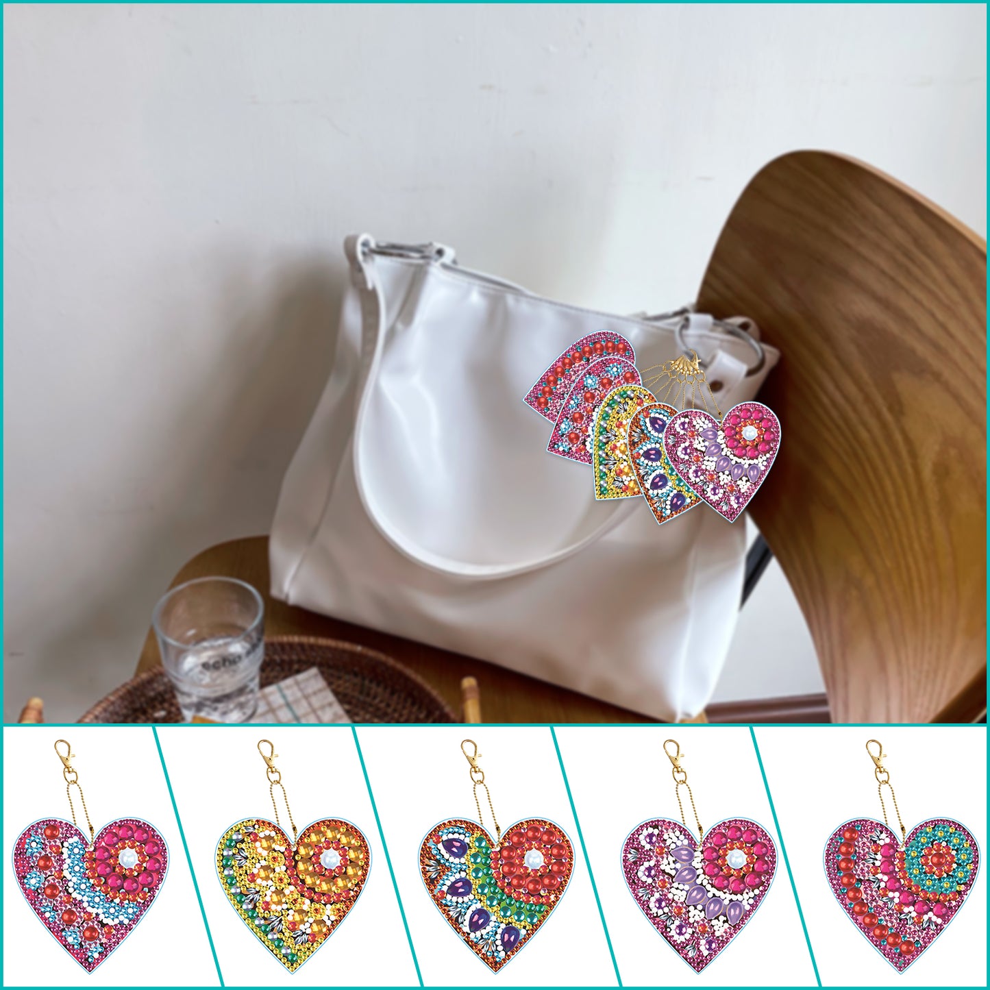 DIY keychain | Heart | Double-sided | Five Piece Set