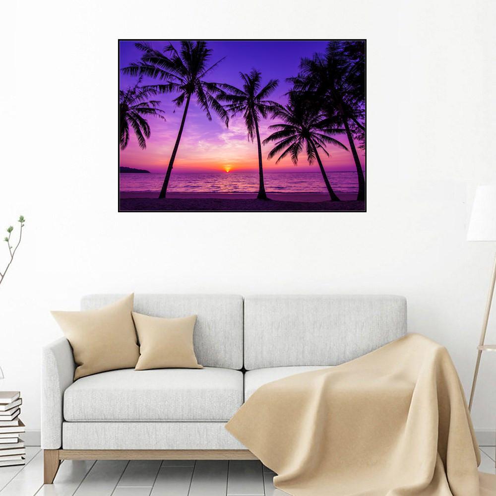 Paysage de plage | Kits complets de peinture au diamant rond 