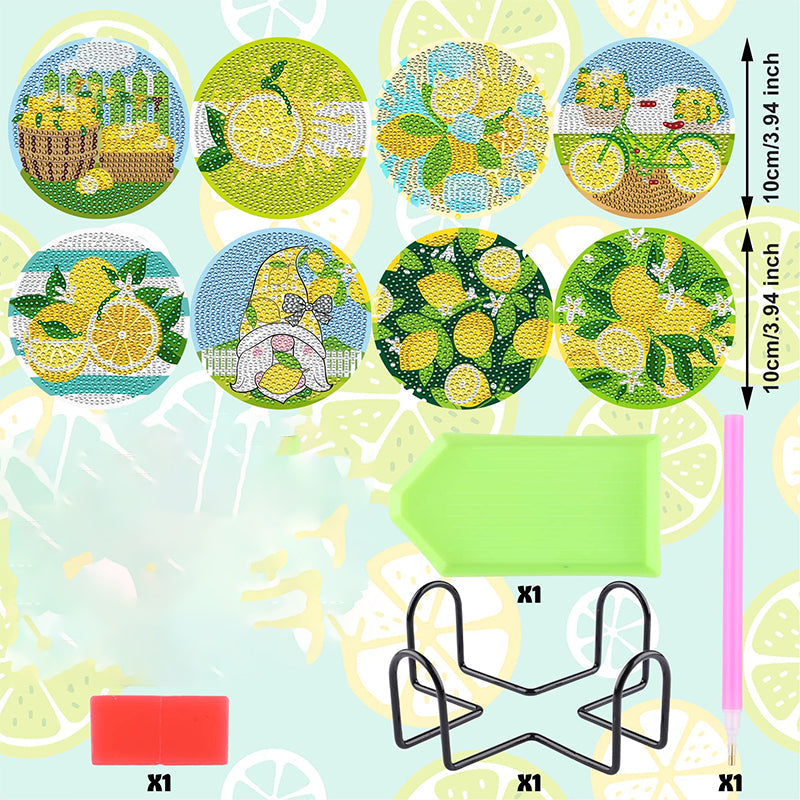 8-teiliges Set zum Selbermachen speziell geformter Diamant-Gemälde-Untersetzer | Zitrone