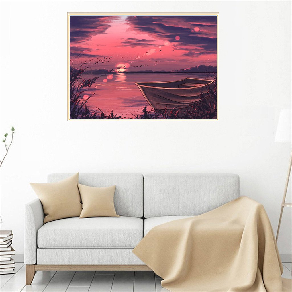 Boat in the sunset | Full Round Diamond Painting Kits