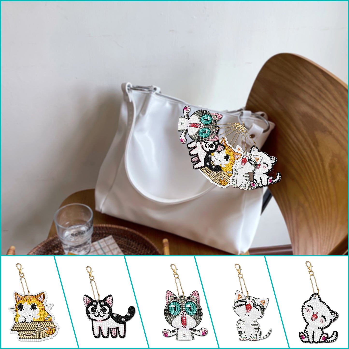 DIY keychain | Cat | Double-sided | Five Piece Set