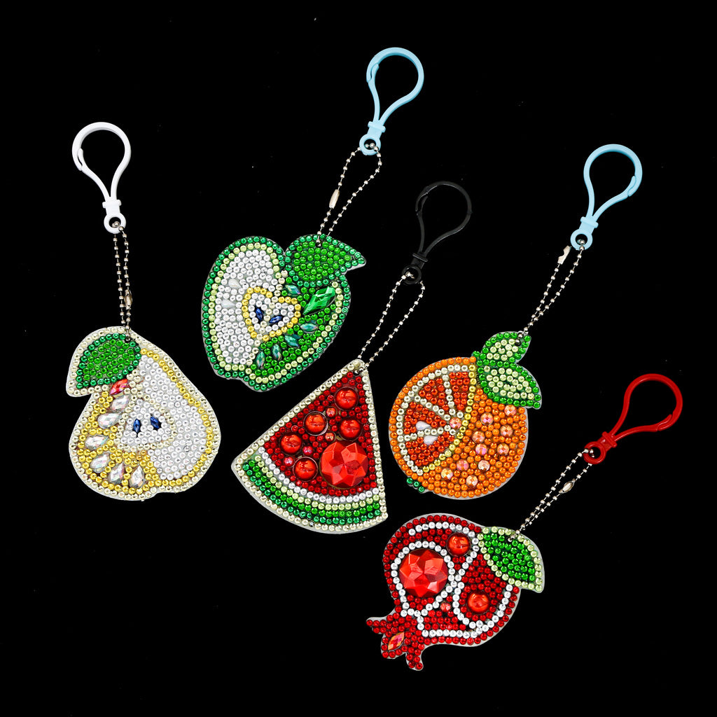 5pcs DIY Fruit Sets Special Shaped Full Drill Diamond Painting Key Chain with Key Ring Jewelry Gifts for Girl Bags