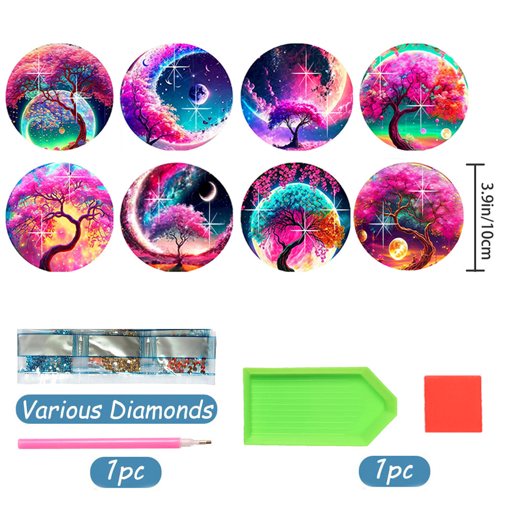 8 pcs set DIY Special Shaped Diamond Painting Coaster  | moon night scene（no holder）