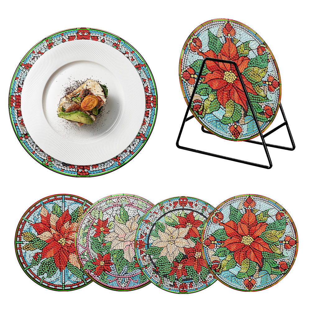 4PCS Diamond Painting Placemats Insulated Dish Mats | Flower