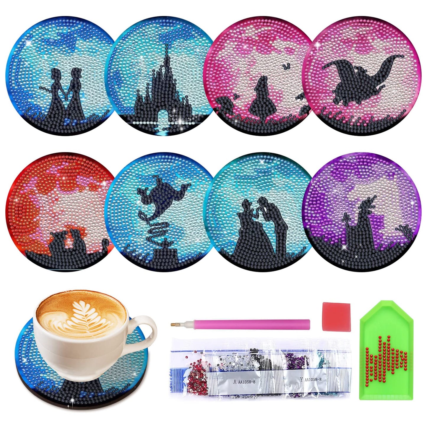 8 pcs set DIY Special Shaped Diamond Painting Coaster  | Art（no holder）