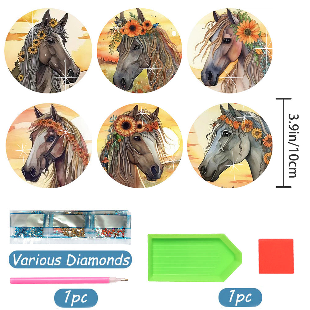 6 pcs set DIY Special Shaped Diamond Painting Coaster  | horse （no holder）