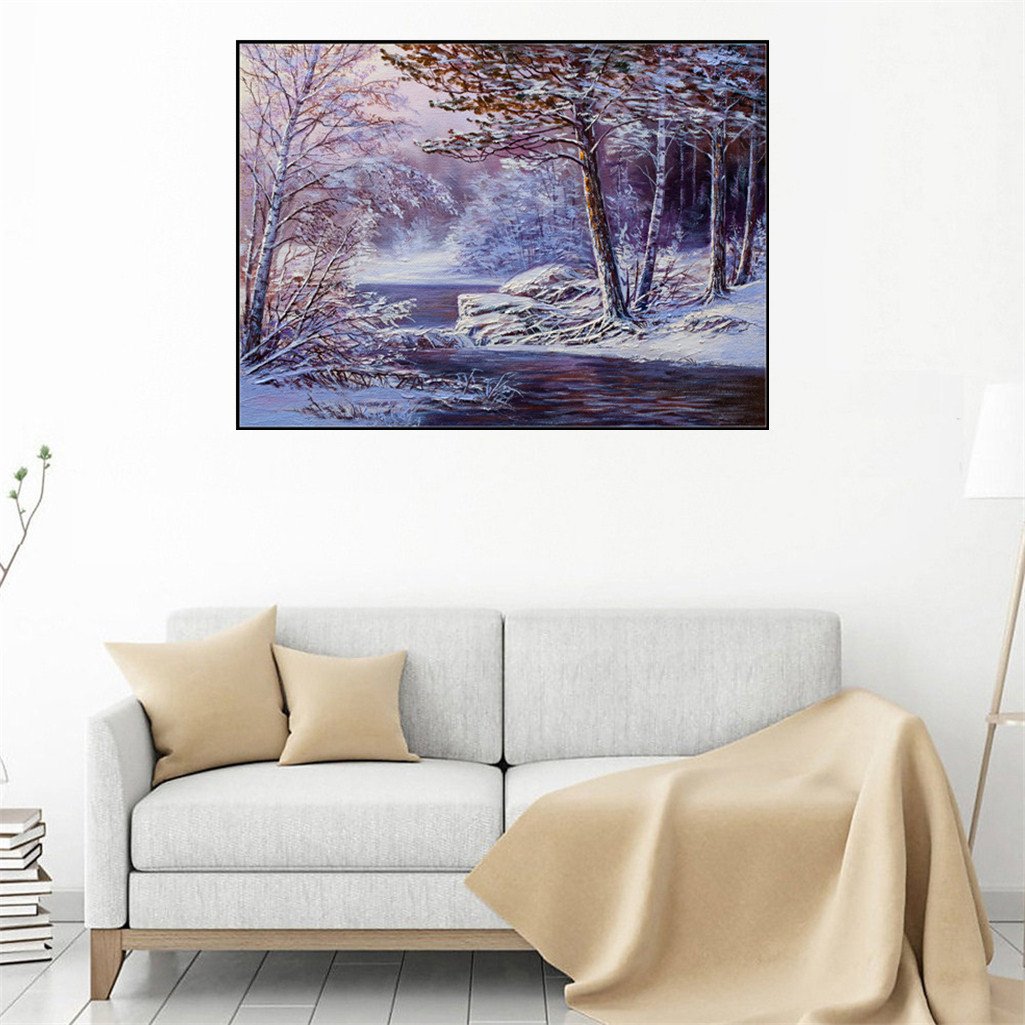 Paysage de neige | Kits complets de peinture au diamant rond 