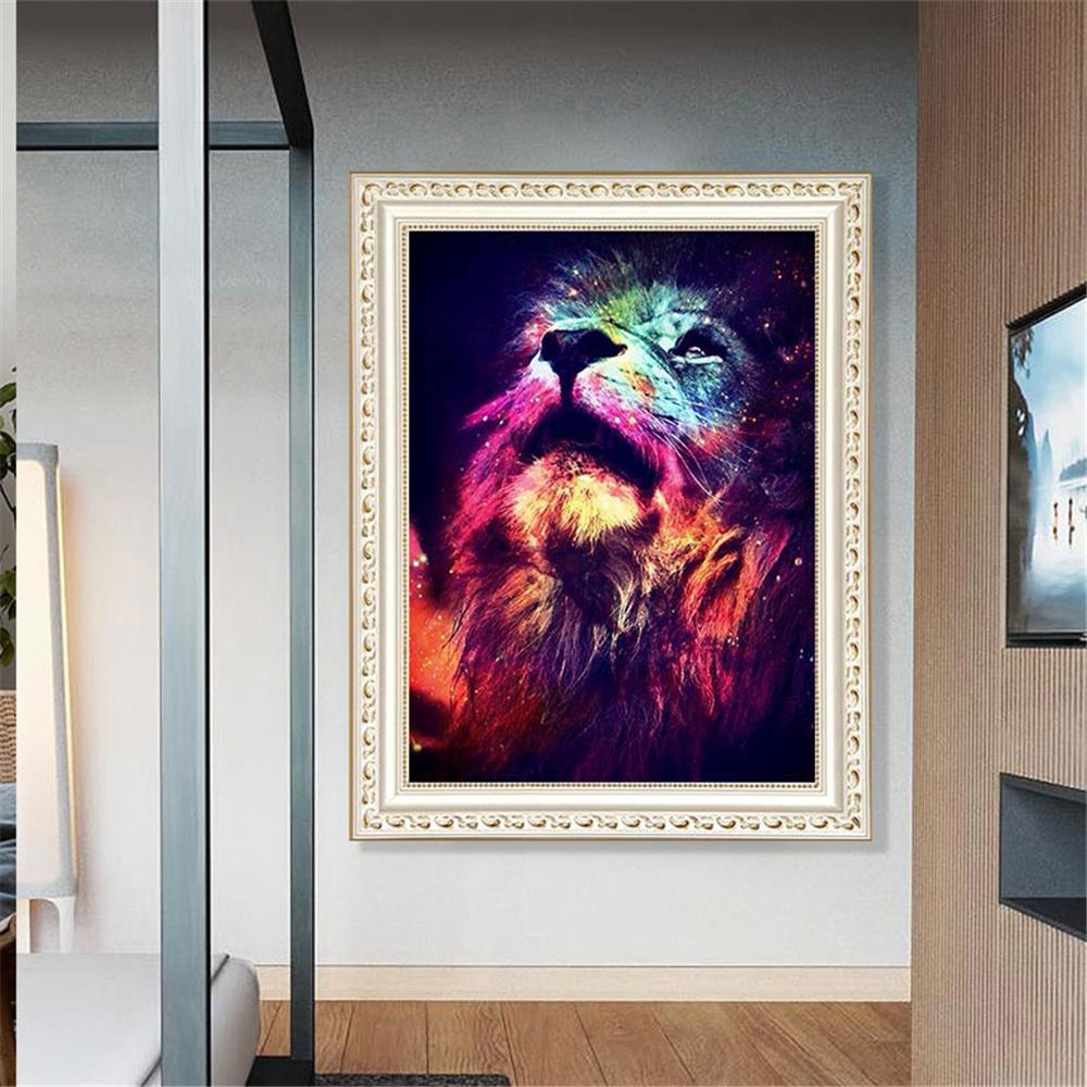 Lion coloré | Kits de peinture au diamant carré complet 