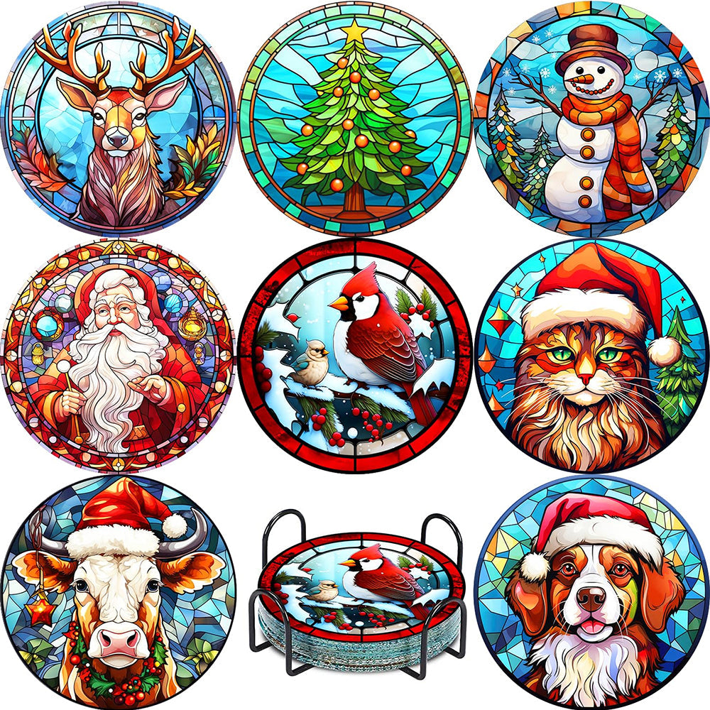 8 pcs set DIY Special Shaped Diamond Painting Coaster  | Christmas（no holder）