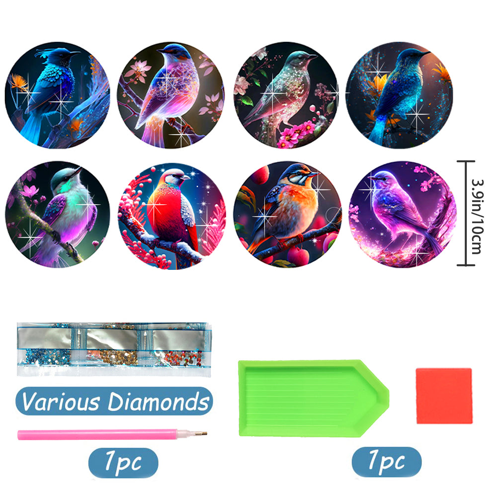 8 pcs set DIY Special Shaped Diamond Painting Coaster  | bird（no holder）