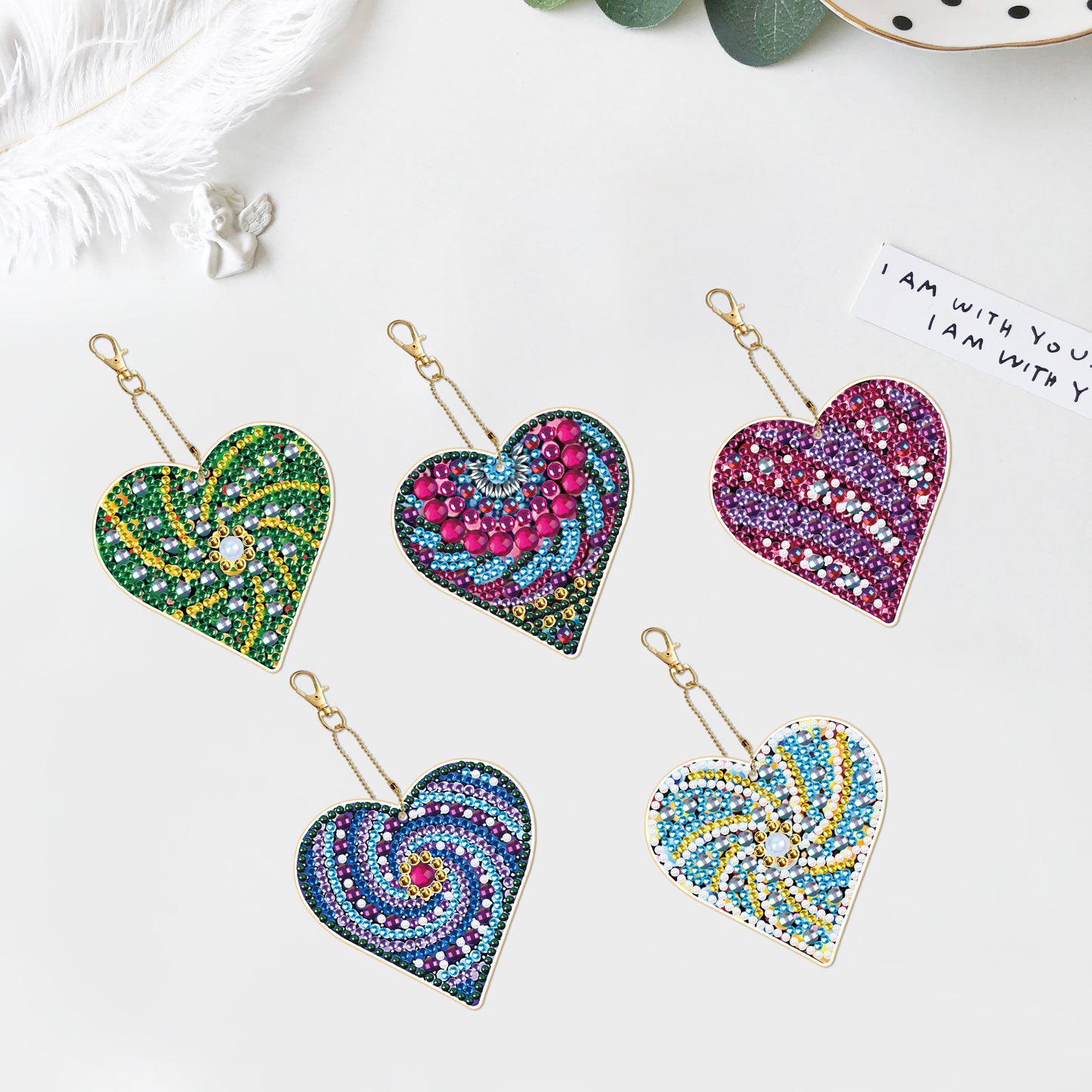 DIY keychain | Heart | Double-sided | Five Piece Set