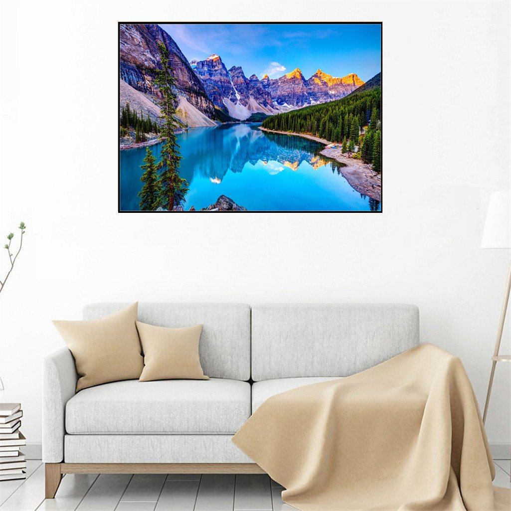 Montagne et lac | Kits complets de peinture au diamant rond