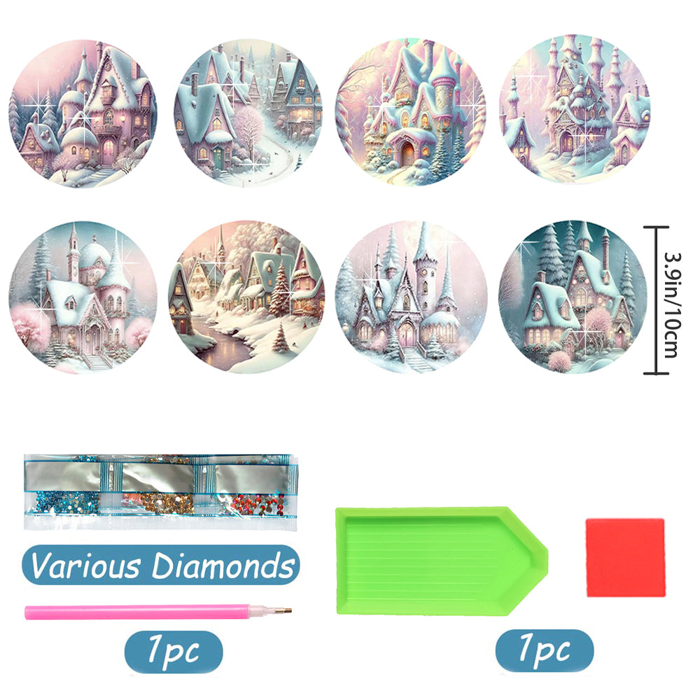 8 pcs set DIY Special Shaped Diamond Painting Coaster  | snow scene（no holder）