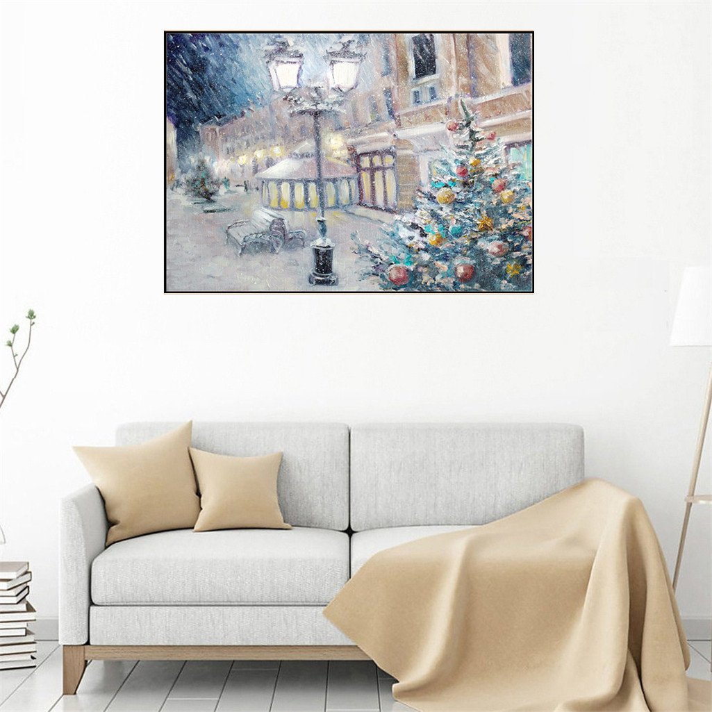 City in snow | Full Round Diamond Painting Kitsswan