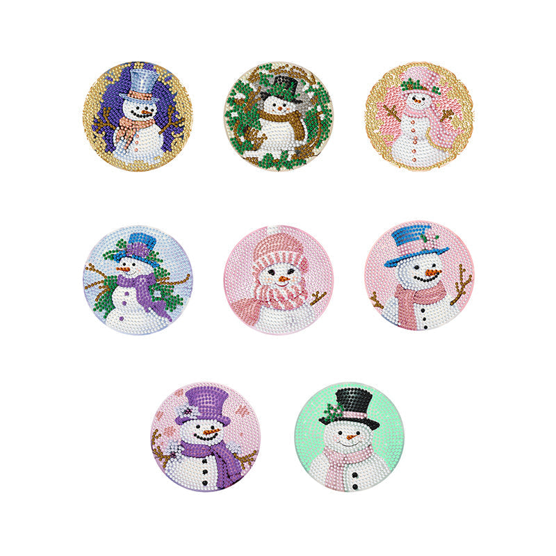 8 pcs set DIY Special Shaped Diamond Painting Coaster  | Snowman£¨no holder£©